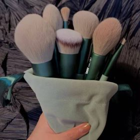 13Pcs Makeup Brush Set Make Up Concealer Brush Blush Powder Brush Eye Shadow Highlighter Foundation Brush Cosmetic Beauty Tools (Option: 13 Green Cloth Bags)